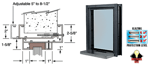 C.R. Laurence CRL Duranodic Bronze Aluminum Clamp-On Frame Interior Glazed Exchange Window with 18&quot; Shelf and Deal Tray | C01W18DU