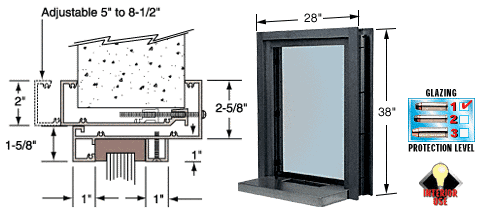 C.R. Laurence CRL 28&quot; Wide Bullet Resistant Duranodic Bronze Interior Window with Surround Sound and Shelf with Deal Tray | C01W2436DU