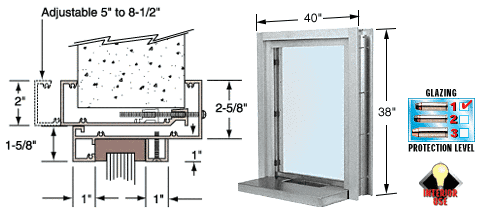 C.R. Laurence CRL 40&quot; Wide Bullet Resistant Satin Anodized Interior Window with Surround and Shelf with Deal Tray | C01W3636A