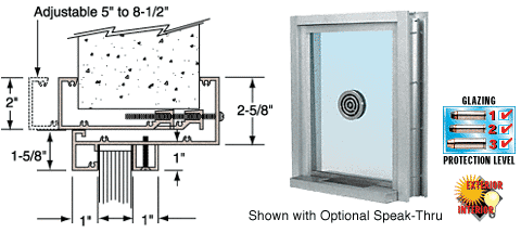 C.R. Laurence CRL Satin Anodized Aluminum Clamp-On Frame Exterior Glazed Exchange Window with 12&quot; Shelf and Deal Tray | C0EW12A