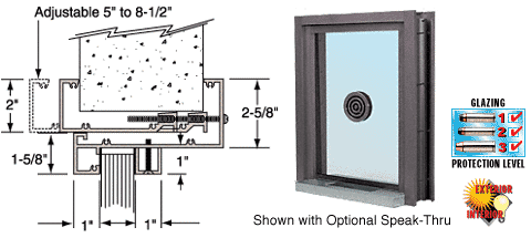 C.R. Laurence CRL Duranodic Bronze Aluminum Clamp-On Frame Exterior Glazed Exchange Window with 12&quot; Shelf and Deal Tray | C0EW12DU