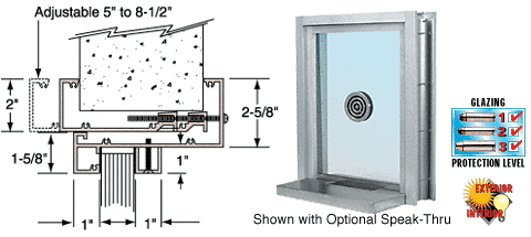 C.R. Laurence CRL Satin Anodized Aluminum Clamp-On Frame Exterior Glazed Exchange Window with 18&quot; Shelf and Deal Tray | C0EW18A