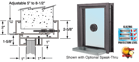 C.R. Laurence CRL Duranodic Bronze Aluminum Clamp-On Frame Exterior Glazed Exchange Window with 18&quot; Shelf and Deal Tray | C0EW18DU