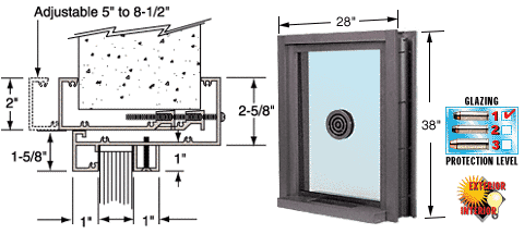 C.R. Laurence CRL 28&quot; Wide Bullet Resistant Duranodic Bronze Exterior Window with Surround Sound, Speak Thru and Shelf with Deal Tray | C0EW2436DU