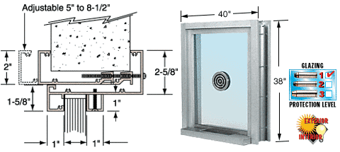 C.R. Laurence CRL 40&quot; Wide Bullet Resistant Satin Anodized Exterior Window with Surround Sound, Speak Thru and Shelf with Deal Tray | C0EW3636A