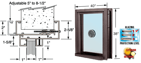 C.R. Laurence CRL 40&quot; Wide Bullet Resistant Duranodic Bronze Exterior Window with Surround Sound, Speak Thru and Shelf with Deal Tray | C0EW3636DU