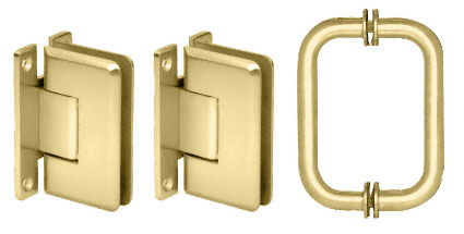 CRL Polished Brass Cologne Shower Pull and Hinge Set | C0LS3BR
