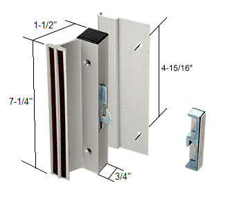 C.R. Laurence Sliding Glass Patio Door Handle Set, Hook Style, Surface Mount, 1-1/2&quot; Standard Handle Profile, 4-15/16&quot; Screw Holes, Aluminum | C1000