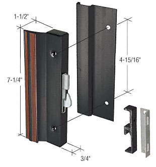 C.R. Laurence CRL Sliding Glass Patio Door Handle Set, Hook Style, Surface Mount, 1-1/2&quot; Standard Handle Profile, 4-15/16&quot; Screw Holes, Black | C1001