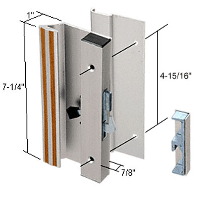 C.R. Laurence CRL Sliding Glass Patio Door Handle Set, Hook Style, Surface Mount, 1&quot; Low Handle Profile, 4-15/16&quot; Screw Holes, Aluminum | C1004