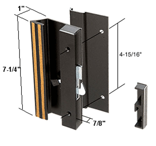C.R. Laurence Sliding Glass Patio Door Handle Set, Hook Style, Surface Mount, 1&quot; Low Handle Profile, 4-15/16&quot; Screw Holes, Black | C1007