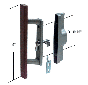 C.R. Laurence Sliding Glass Patio Door Handle Set with Internal Lock for Viking Doors, 3-15/16&quot; Screw Holes, Non-Keyed, Wood/Aluminum | C1018