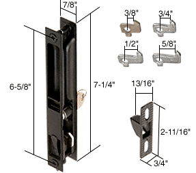 C.R. Laurence Keyed Black Flush Mount Sliding Glass Door Handle Set 6-5/8&quot; Screw Holes with Four Hook Assortment  | C1033