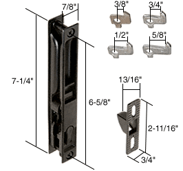 C.R. Laurence Non-Keyed Black Flush Mount Sliding Glass Door Handle Set 6-5/8&quot; Screw Holes with Four Hook Assortment  | C1043