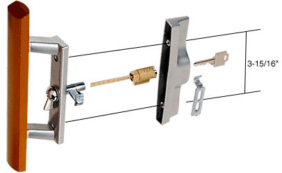 C.R. Laurence Sliding Glass Patio Door Handle Set with Internal Lock for Viking Doors, 3-15/16&quot; Screw Holes, Keyed, Wood/Aluminum | C1064