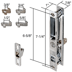 C.R. Laurence Sliding Glass Patio Door Handle Set, Flush Mount, Keyed, Chrome, 6-5/8&quot; Screw Holes, 4 Hook Assortment | C1076