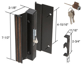 C.R. Laurence Sliding Glass Patio Door Handle for Arcadia Doors, Hook Style, Surface Mount, Keyed, 2-1/8&quot; High Profile, 4-15/16&quot; Screw Holes, Black | C1094