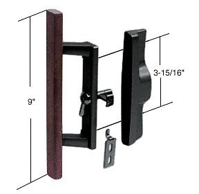 C.R. Laurence Sliding Glass Patio Door Handle Set with Internal Lock for Viking Doors, 3-15/16&quot; Screw Holes, Non-Keyed, Wood/Black | C1107