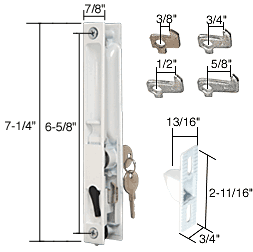 C.R. Laurence Keyed White Flush Mount Sliding Glass Door Handle Set 6-5/8&quot; Screw Holes with Four Hook Assortment | C1129