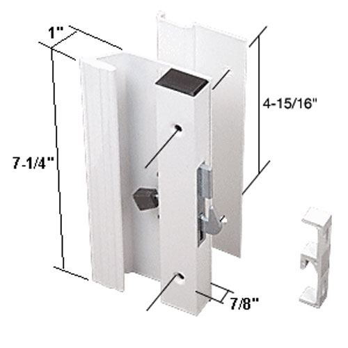 C.R. Laurence Sliding Glass Patio Door Handle Set, Hook Style, Surface Mount, 1&quot; Low Handle Profile, 4-15/16&quot; Screw Holes, White | C1191