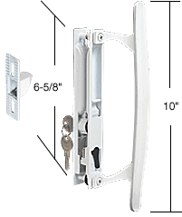 C.R. Laurence White Flush Mount Keyed Sliding Glass Door Handle Set with Inside Pull 6-5/8&quot; Screw Holes | C1197