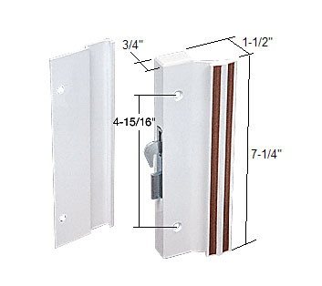 C.R. Laurence Sliding Glass Patio Door Handle Set, Hook Style, Surface Mount, 1-1/2&quot; Standard Handle Profile, 4-15/16&quot; Screw Holes, White | C1203