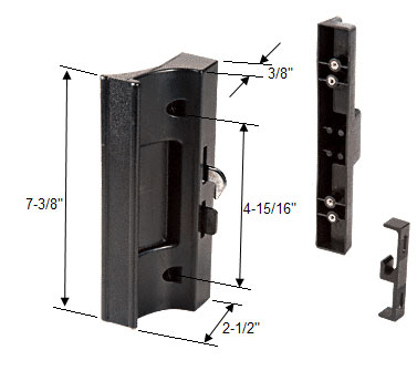 C.R. Laurence Sliding Glass Patio Door Handle Set, Surface Mount with Hook Latch,  4-15/16&quot; Screw Holes, Black | C1216