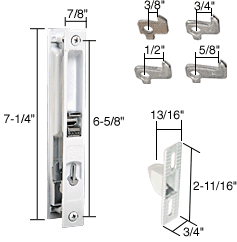 C.R. Laurence White Non-Keyed Flush Mount Sliding Glass Door Handle Set 6-5/8&quot; Screw Holes with Four Hook Assortment | C1226