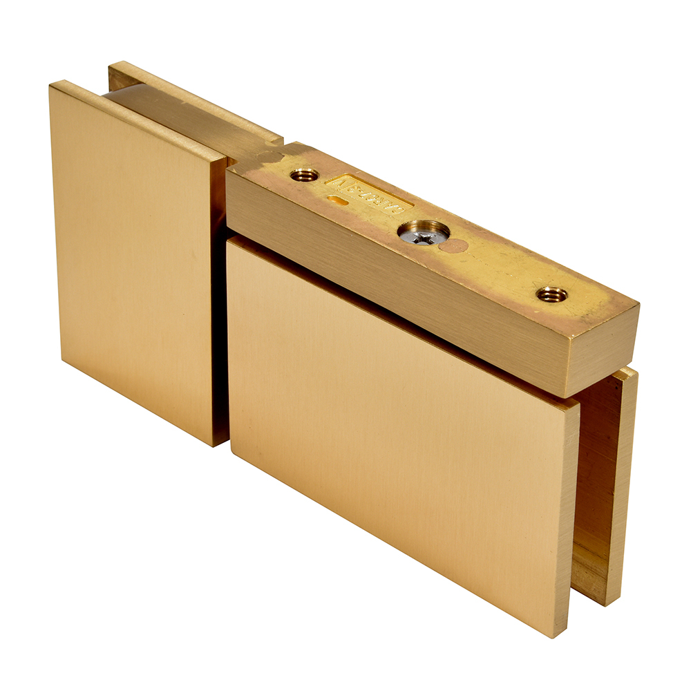 CRL Satin Brass Cardiff Top and Bottom Mount Pivot Hinge with U-Clamp | CAR07SB