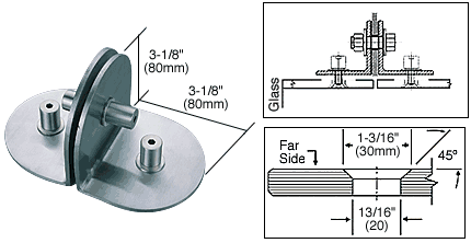 C.R. Laurence CRL Brushed Stainless 2-Way Glass / 1-Way Wall Circular Bracket | CCB2BS