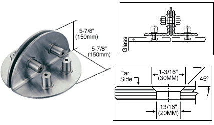 C.R. Laurence CRL Brushed Stainless 4-Way Glass / 2-Way Wall Circular Bracket | CCB4BS