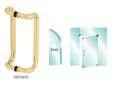C.R. Laurence CRL 12&quot; Polished Brass Glass Mounted Offset Pull Handle | CD12X12BR