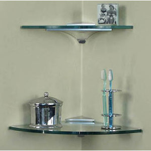 12&quot; x 12&quot; Corner Glass Shelf with Frosted Chrome Clip Kit | E1212CCS | E1212CCS