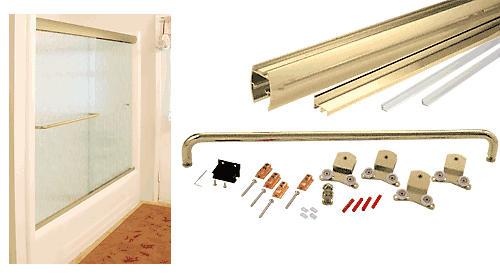 C.R. Laurence CRL Brite Gold Anodized Cottage CK Series Sliding Shower Door Kit  Brite 60&quot; x 60&quot; with Clear Jambs for 3/8&quot; Glass | CK386060BGA