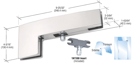 C.R. Laurence CRL Brushed Stainless Sidelite Mounted Transom Curved Patch | CPF40BS