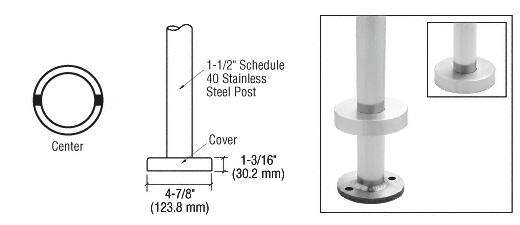 C.R. Laurence CRL CRS 36&quot; Brushed Stainless 180 Degree Center Post for Flange Mount | CR1540PC36BS