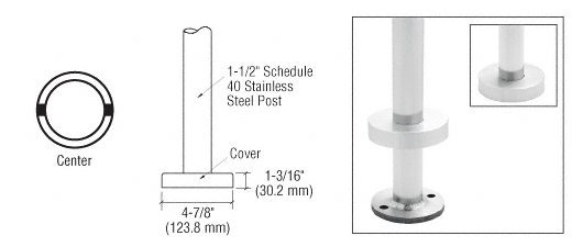 C.R. Laurence CRL CRS 36&quot; Polished Stainless 180 Degree Center Post for Flange Mount | CR1540PC36PS