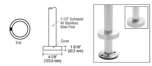 C.R. Laurence CRL CRS 36&quot; Brushed Stainless End Post for Flange Mount | CR1540PE36BS