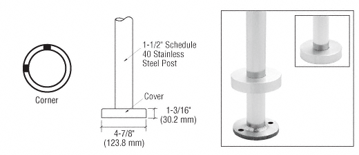 C.R. Laurence CRL CRS 36&quot; Polished Stainless 90 Degree Corner Post for Flange Mount | CR1540PL36PS