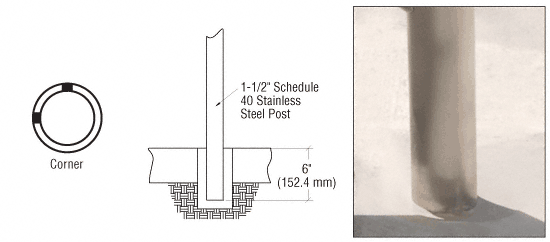 C.R. Laurence CRL CRS 42&quot; Brushed Stainless 90 Degree Corner Post for Core Drill Mount | CR1541PL42BS