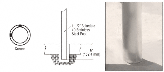 C.R. Laurence CRL CRS 36&quot; Polished Stainless 90 Degree Corner Post for Core Drill Mount | CR1541PL36PS