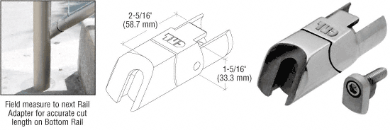 C.R. Laurence CRL Brushed Stainless CRS Adjustable Lower Adapter for Sloped Bottom Rail use on Ramps | CR15BALRBS