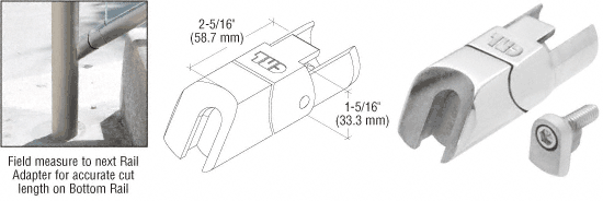 C.R. Laurence CRL Polished Stainless CRS Adjustable Lower Adapter for Sloped Bottom Rail use on Stairs | CR15BALSPS