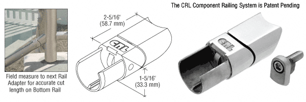 C.R. Laurence CRL Brushed Stainless CRS Adjustable Upper Adapter for Sloped Bottom Rail use on Stairs | CR15BAUSBS