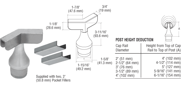 C.R. Laurence CRL Brushed Stainless CRS Top Rail Adapter for 135 Degree Corner Post | CR15TA135BS