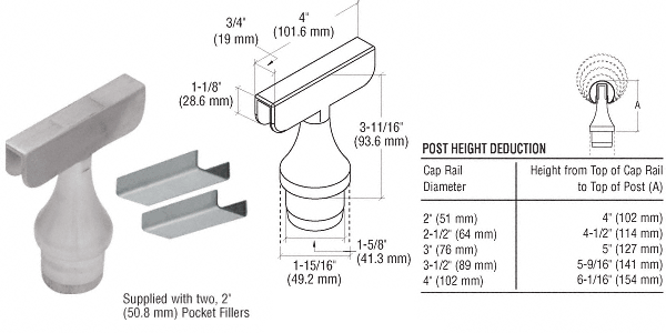 C.R. Laurence CRL Brushed Stainless CRS Top Rail Adapter for 180 Degree Center Post | CR15TA180BS