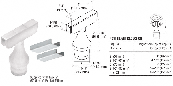 C.R. Laurence CRL Polished Stainless CRS Top Rail Adapter for 180 Degree Center Posts | CR15TA180PS