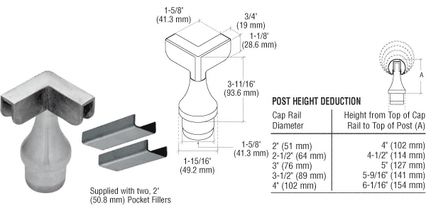 C.R. Laurence CRL Brushed Stainless CRS Top Rail Adapter for 90 Degree Corner Post | CR15TA90BS