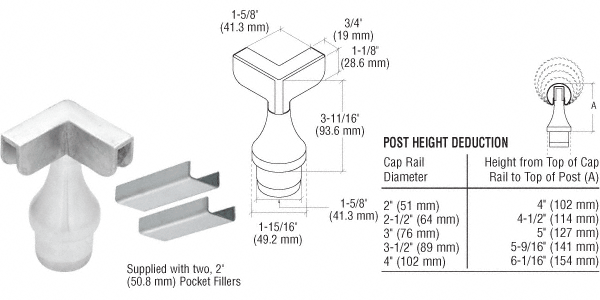 C.R. Laurence CRL Polished Stainless CRS Top Rail Adapter for 90 Degree Corner Post | CR15TA90PS