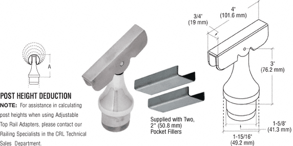 C.R. Laurence CRL Brushed Stainless CRS Rail Adapter with Adjustable Top | CR15TAABS